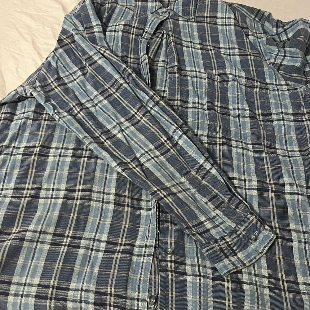 Blue Plaid Button Down Shirt with Long Sleeves